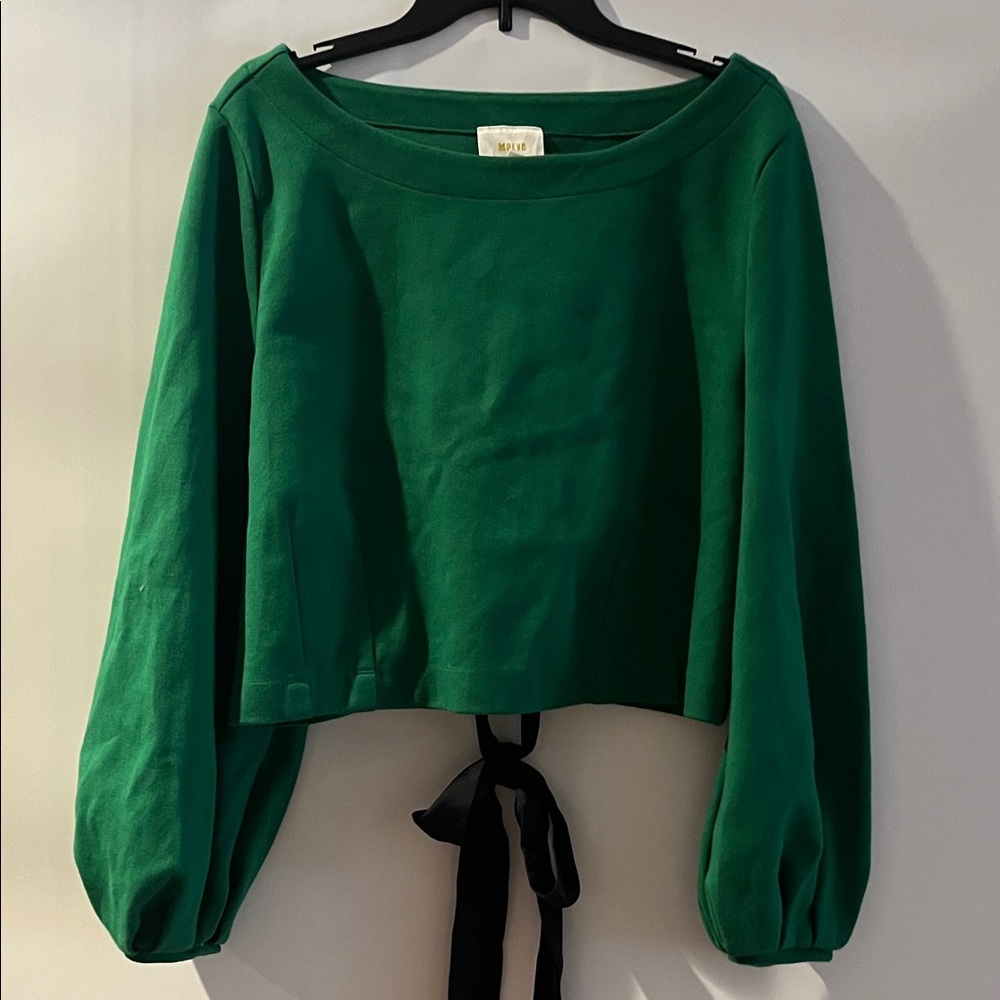 Anthropologie Emerald Crop Top with Black Ribbon